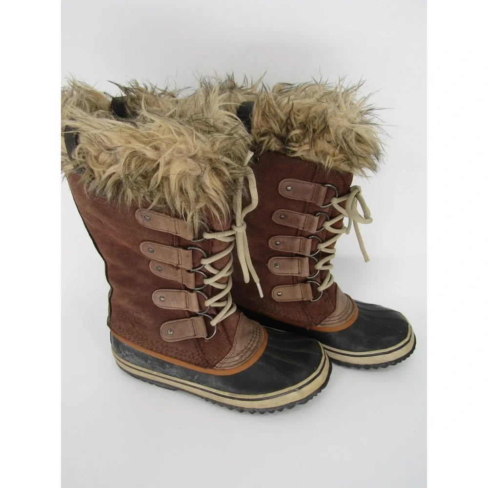 Sorel Joan of Arctic Snow Boots Womens 9 Brown Faux Fur Waterproof Suede NL1540